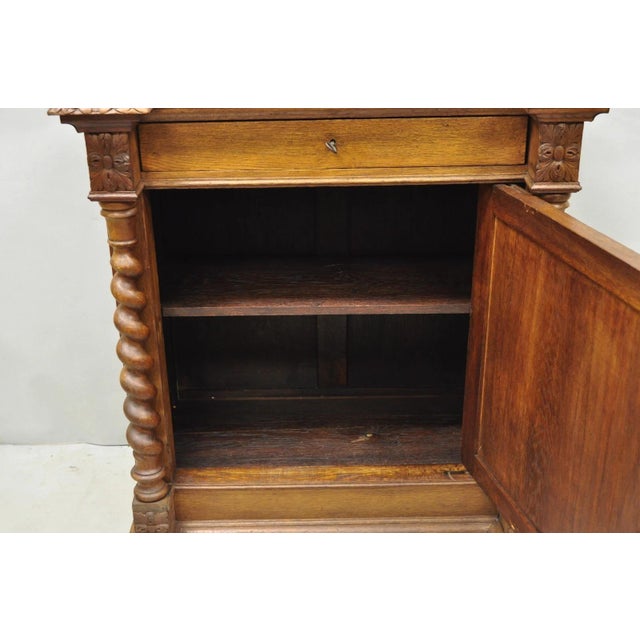 Antique Renaissance Revival Oak Wood Spiral Barley Twist Jelly Liquor Cabinet For Sale - Image 12 of 18