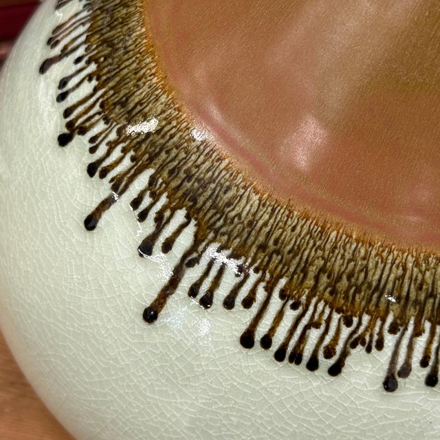 Round Celadon Green & Brown Ceramic Drip Design Vase For Sale In New York - Image 6 of 8