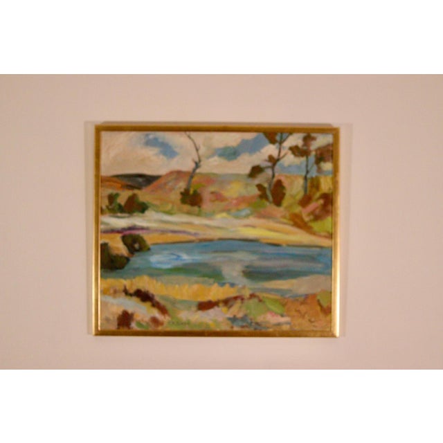 Original swedish oil on canvas – “serene landscape” by e. O. Jonza – signed & framed 65 × 56 cm (25.6" × 22") a beautiful...