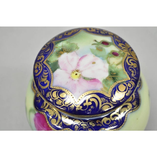 Antique I &Ec Co Japan Hand Painted Porcelain Cobalt Blue Covered Ginger Jar For Sale - Image 4 of 16