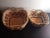 These are vintage handmade Apple Shaped 7" & 9" Nesting Bamboo Baskets Set of 2 Procured at auction