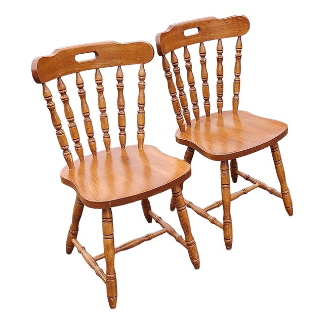 Mid 20th Century Vintage Spindle Back Dining Chairs Set of 2 For Sale