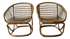 Rattan Armchairs attributed to Tito Agnoli, Italy, 1960s, Set of 2