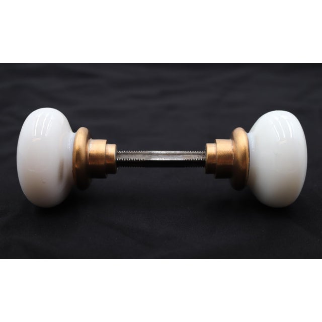 Early 20th Century Pair of Vintage Round Milk Glass Door Knobs For Sale - Image 5 of 7