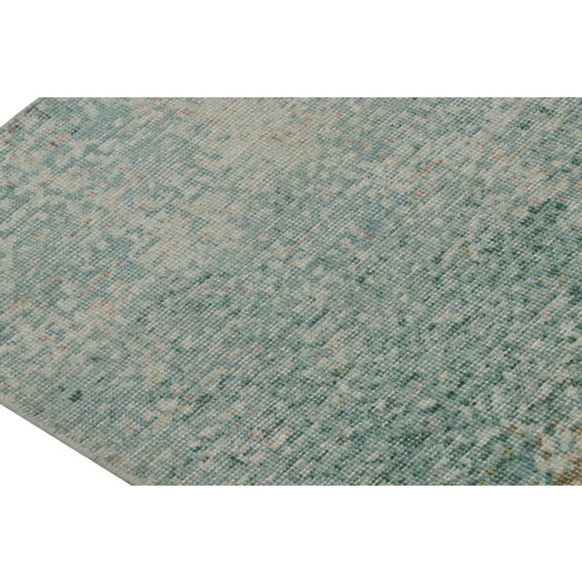 Rug & Kilim’s Distressed Style Abstract Runner Rug in Blue and Beige For Sale In New York - Image 6 of 7