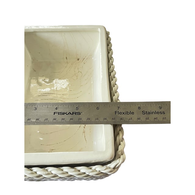 White 1950s Italian Handmade White Ceramic Jardinier Cache Pot Planter With Trellis (Treillage) Design For Sale - Image 8 of 9