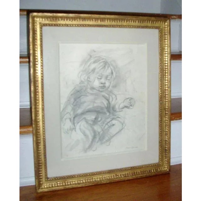 Wood Marion Greenwood Pencil Drawing in Carved Gilt Wood Frame For Sale - Image 7 of 7