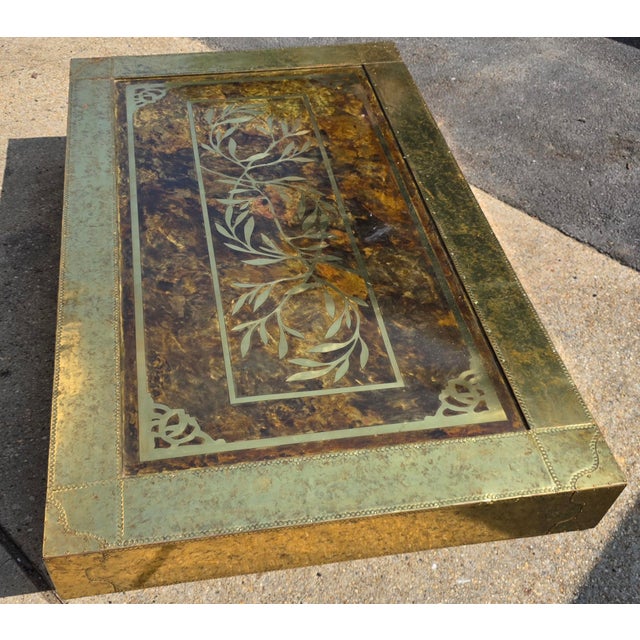 Metal Mid 20th Century Acid Etched Brass Coffee Table Attributed to Bernhard Rohne For Sale - Image 7 of 10