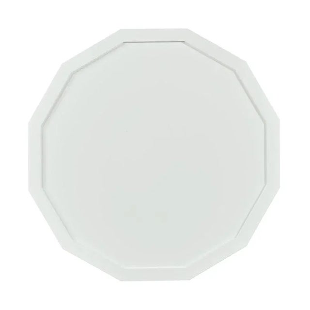 A stylized French form with a multi-faceted top resting over two shelves, elevated on squared posts that terminate to...