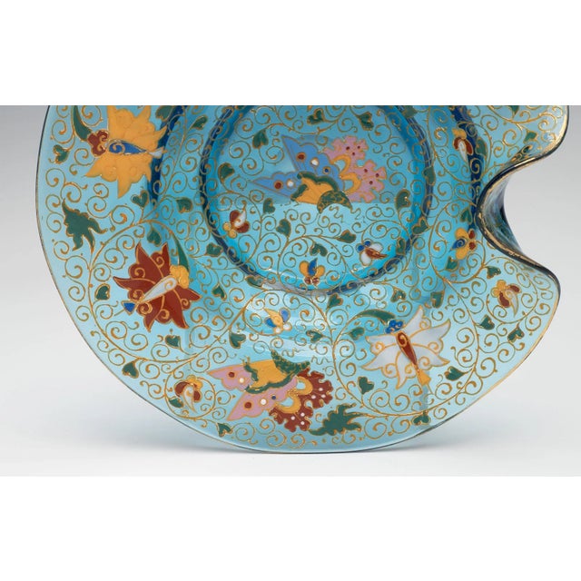 Art Nouveau Late 19th Century Moser Turquoise Blue Glass Enameled Butterfly Bowl For Sale - Image 3 of 17