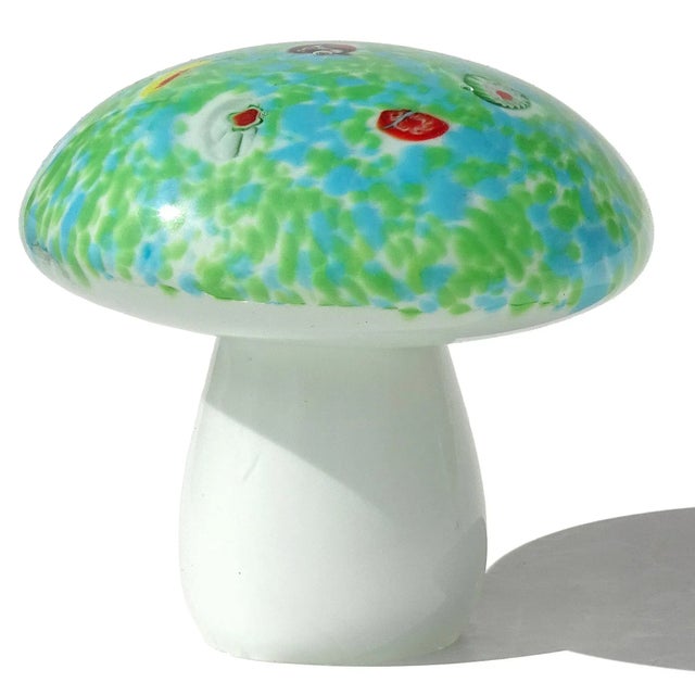 Murano Murano Mushroom Toadstool Paperweight Flower Millefiori Canes Green Blue White Vintage Italian Art Glass Sculpture For Sale - Image 4 of 6