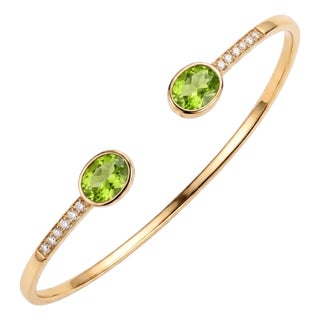 Peridot Cuff Silver Bracelet - August Birthstone Jewelry - Dainty Stackable Gemstone Open Bangle Bracelet For Sale