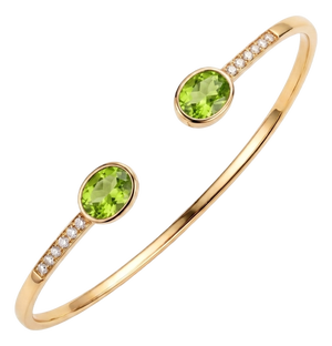 Peridot Cuff Silver Bracelet - August Birthstone Jewelry - Dainty Stackable Gemstone Open Bangle Bracelet