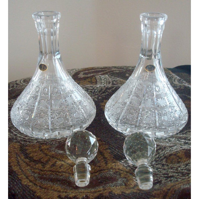 Traditional Valaska Bela Slovakia Hand Cut Crystal Decanters With Stoppers - A Pair For Sale - Image 3 of 12