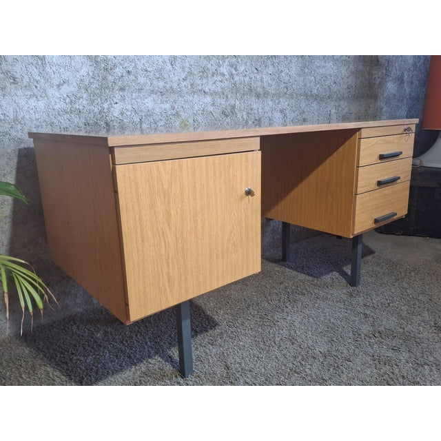 Brown Vintage Ministers Desk with Double Drawers, 1960s For Sale - Image 8 of 12
