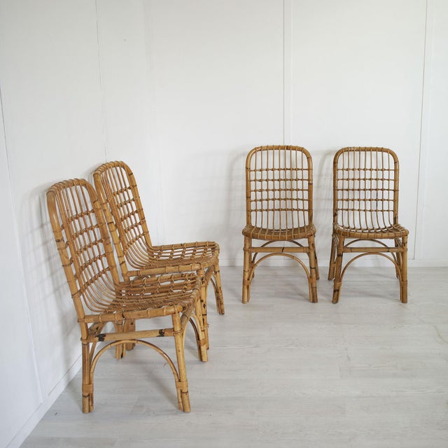 Italian Bamboo Chairs in the style of Albini, 1960s, Set of 4, in Worn conditions. Designed 1960 to 1969