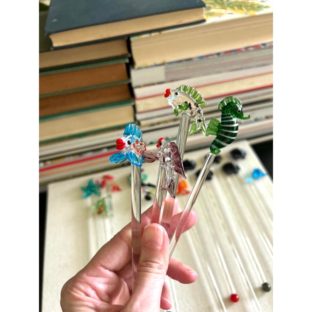 Vintage Hand-Blown Glass Tropical Fish Cocktail Stirrers, Set of 16 For Sale - Image 9 of 11