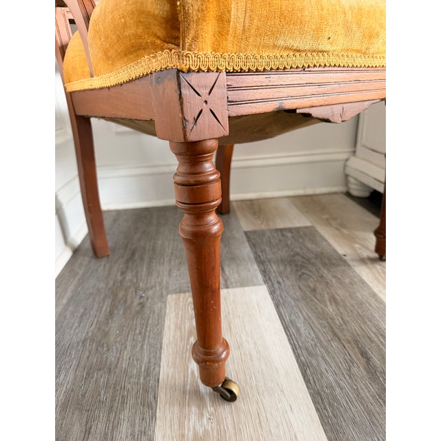 Antique Eastlake Walnut Parlor Chair, Circa 1880s Victorian With Brass Casters For Sale - Image 10 of 12
