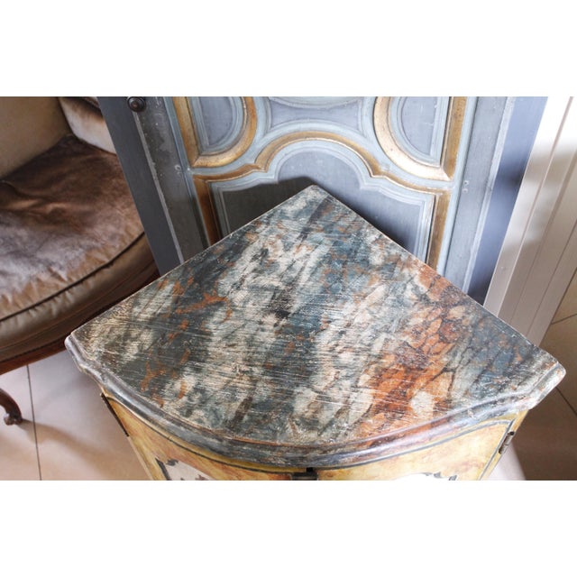 Gold Continental Painted and Lacca Povera Decorated Corner Cabinet, 19th Century For Sale - Image 8 of 13