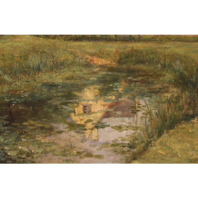 Green 19th Century French Barbizon Style Pastoral Oil on Canvas Painting For Sale - Image 8 of 12