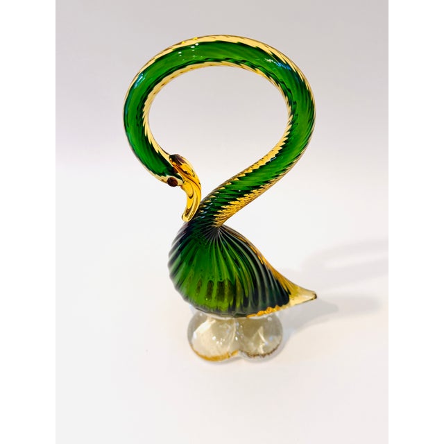 Green 1960s Pair of Mid Century Murano Geese Green and Gold Spiral Glass Sculptures For Sale - Image 8 of 9
