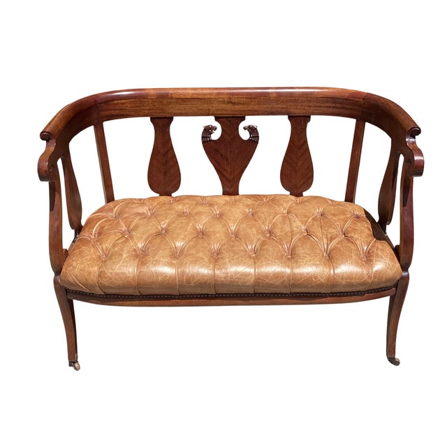 Traditional Antique Early 19th C Mahogany & Tufted Leather Sofa Settee For Sale - Image 3 of 6