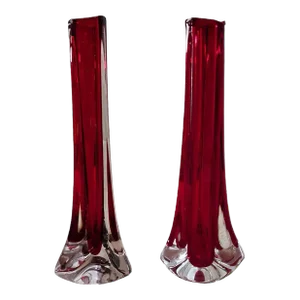 1950s Mid-Century Modern Whitefriars Geoffrey Baxter Glass Tricon Vases - a Pair