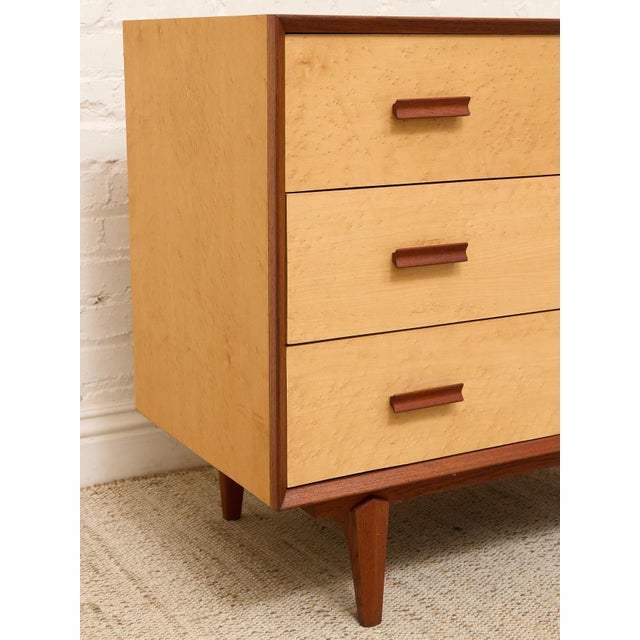 Champagne Mid 20th Century Birdseye Maple Lowboy Three-Drawer Dresser For Sale - Image 8 of 12