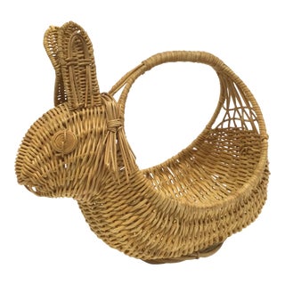 Vintage Rattan Rabbit Bunny Basket For Sale