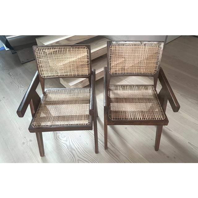 Cane Desk Chairs by Pierre Jeanneret for Chandigarh, 1956, Set of 2 For Sale - Image 12 of 18
