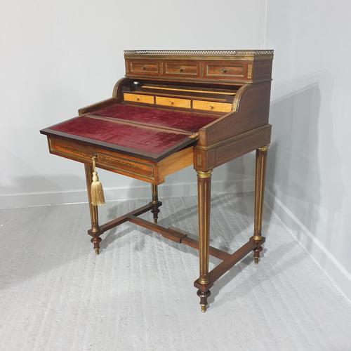 Brass Inlaid Ladies Bureau Desk For Sale - Image 3 of 18