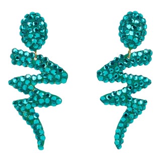 Richard Kerr Dangle ZigZag Turquoise Jeweled Pair of Pierced Earrings For Sale