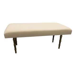 Vintage Brass Bamboo Upholstered Bench For Sale