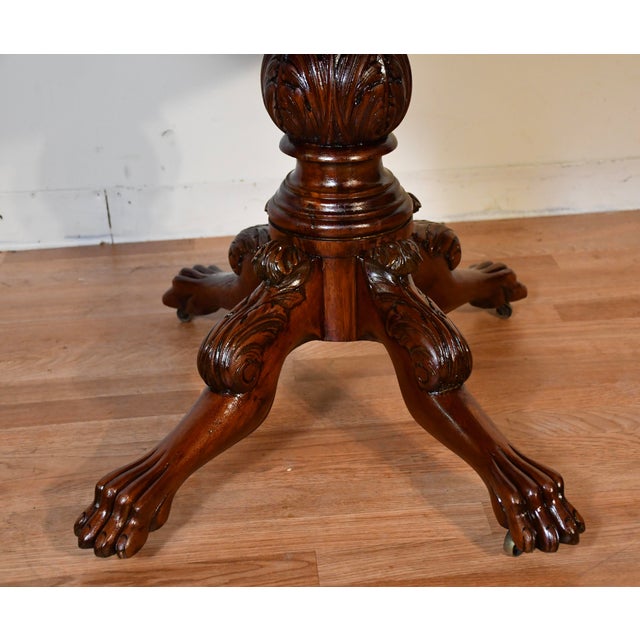 19th Antique American Empire Solid Mahogany Lion Feet Center Accent Table For Sale - Image 11 of 15