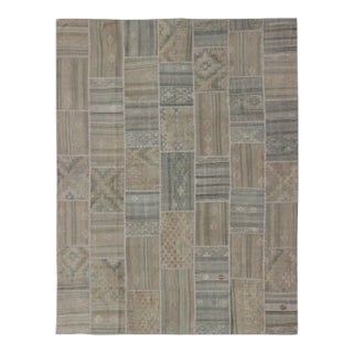 Large Turkish Kilim in Tan, Blue, Taupe, Light Green & Neutral Colors For Sale