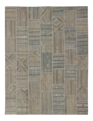 Large Turkish Kilim in Tan, Blue, Taupe, Light Green & Neutral Colors
