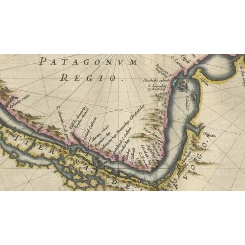 Strait of Magellan Map with Tierra Del Fuego from Blaeu, 1642 For Sale - Image 4 of 11