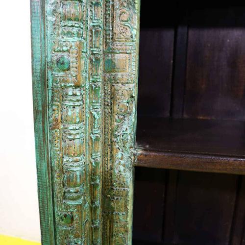 Indian Carved Wood Bookshelf with Green Patina For Sale - Image 3 of 11