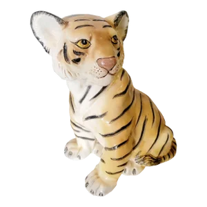 Vintage Plaster Tan Striped Tiger Cub Decorative Statue