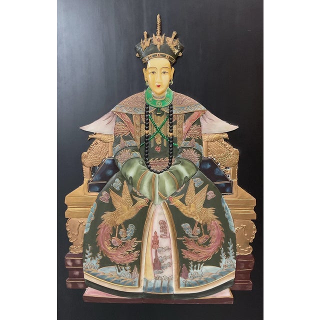 Large Vintage Chinese Stone or Ceramic Relief Portrait Empress Royal Panel Dimensions are 48" x 30"