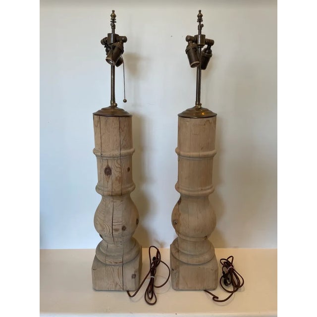 1960s Pine Architectural Table Lamps - a Pair For Sale - Image 4 of 7