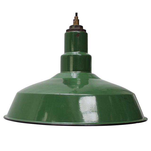 Vintage Industrial American Green Enamel Pendant Light For Sale - Image 6 of 6