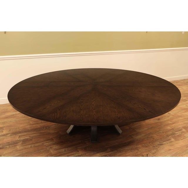 Brown Large 100-Inch Round Jupe Table With Self-Storing Leaves,Burnt-Brown Dark Walnut Finish, Seats 8-12 People an ApExclusive by AntiquePurveyor For Sale - Image 8 of 13