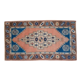 Front of Kitchen Sink Rug Hand Made Small Turkish Rug Bath Mat Faded Mini Rugs 2'2" X 3'10" For Sale