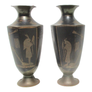Antique Japanese Egyptian Revival Brass Vases - A Pair of 2