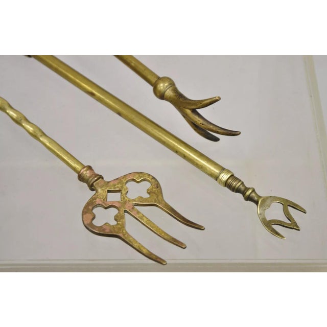 Late 19th Century Antique English Sheraton Federal Figural Brass Fireplace Tool Set - 3 Piece Set For Sale - Image 5 of 11
