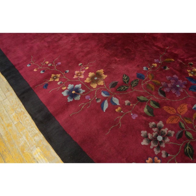 Solid Open Deep Red Wool Walter Nichols Antique Chinese Art Deco Rug 8'10" X11'6 For Sale In New York - Image 6 of 9