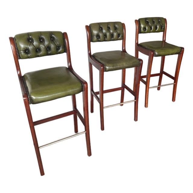 English Chesterfield Bar Stools, Set of 3 For Sale