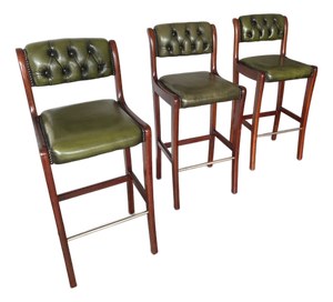 English Chesterfield Bar Stools, Set of 3