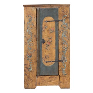 Primitive Rustic Farmhouse Folk Art Painted Bridal Cabinet For Sale